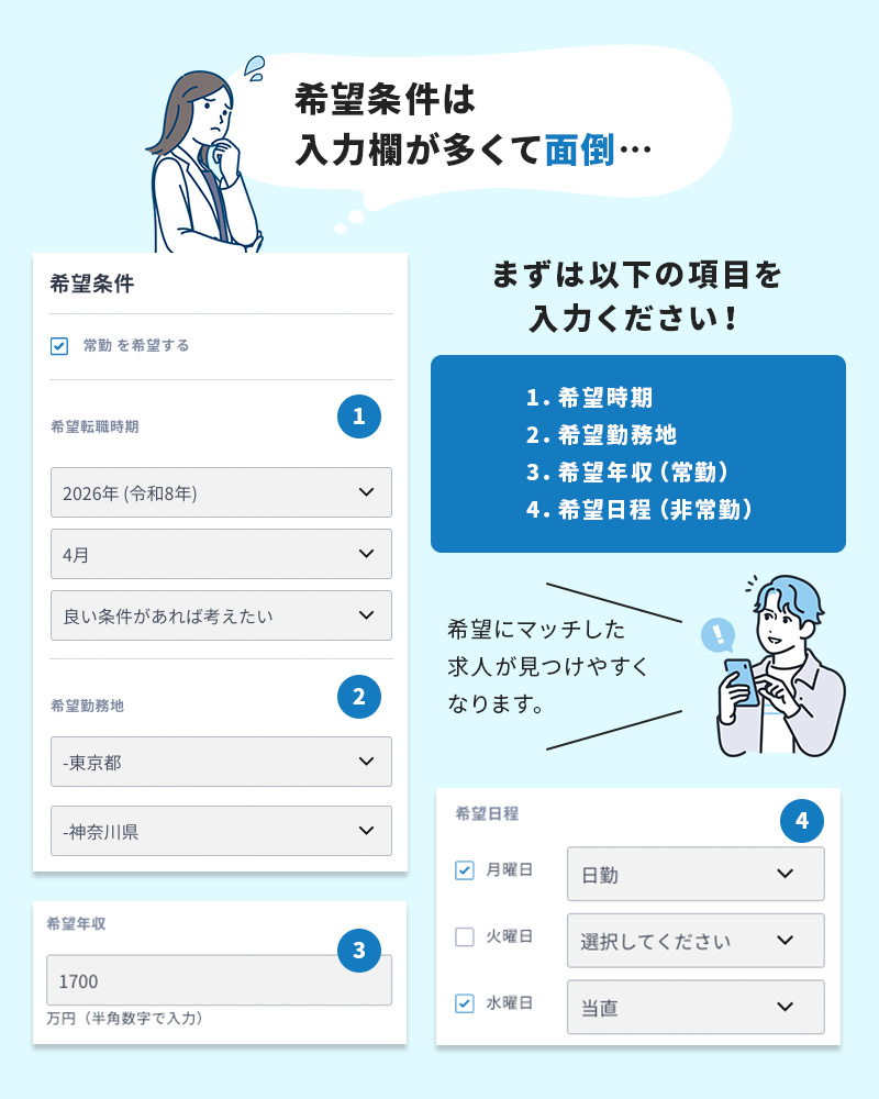 希望条件は入力欄が多くて大変…