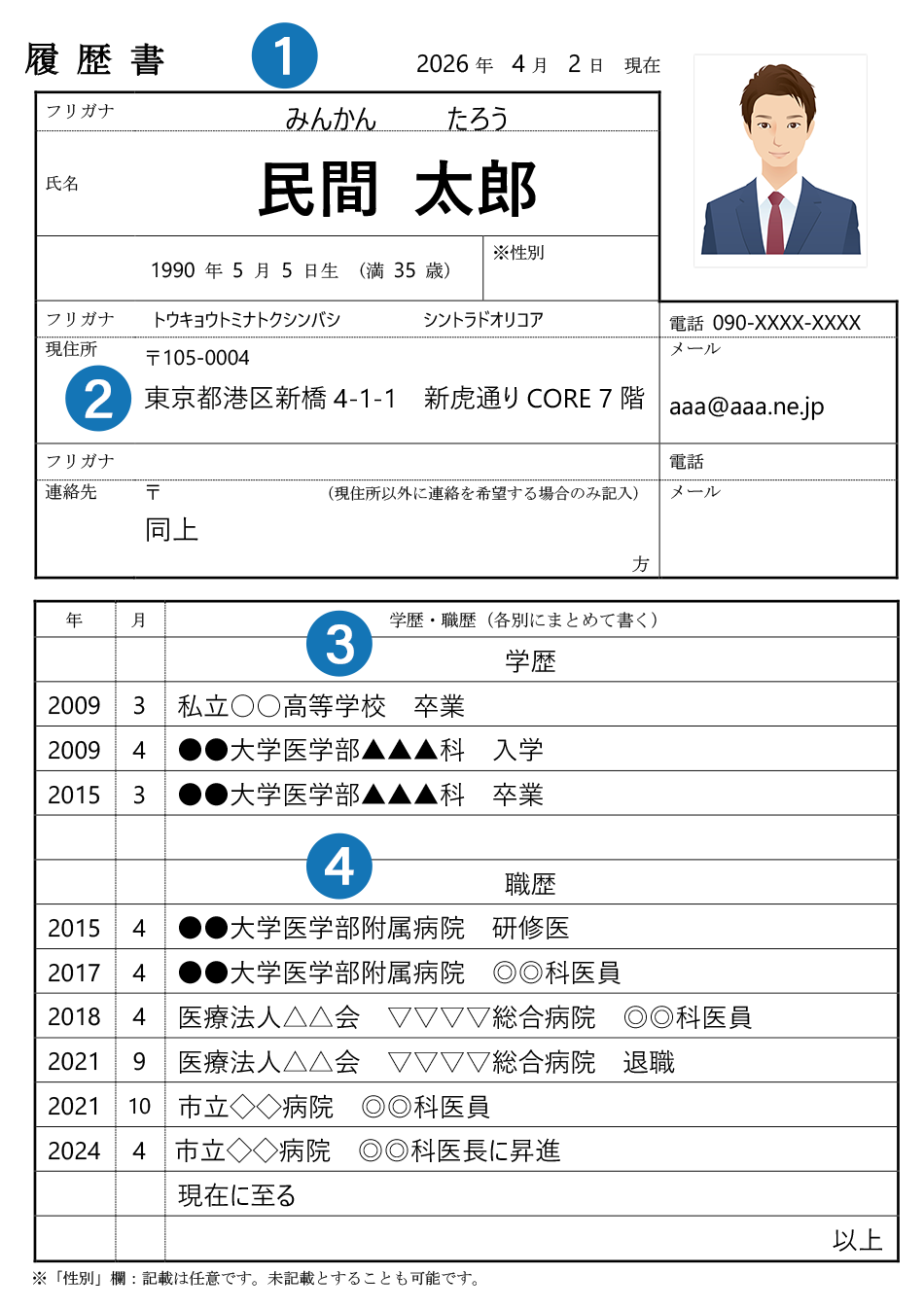 医師転職における履歴書の見本