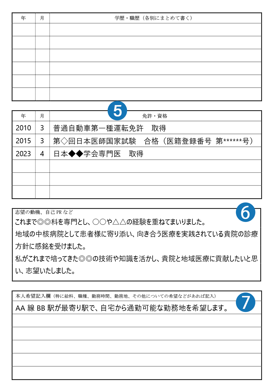 医師転職における履歴書の見本